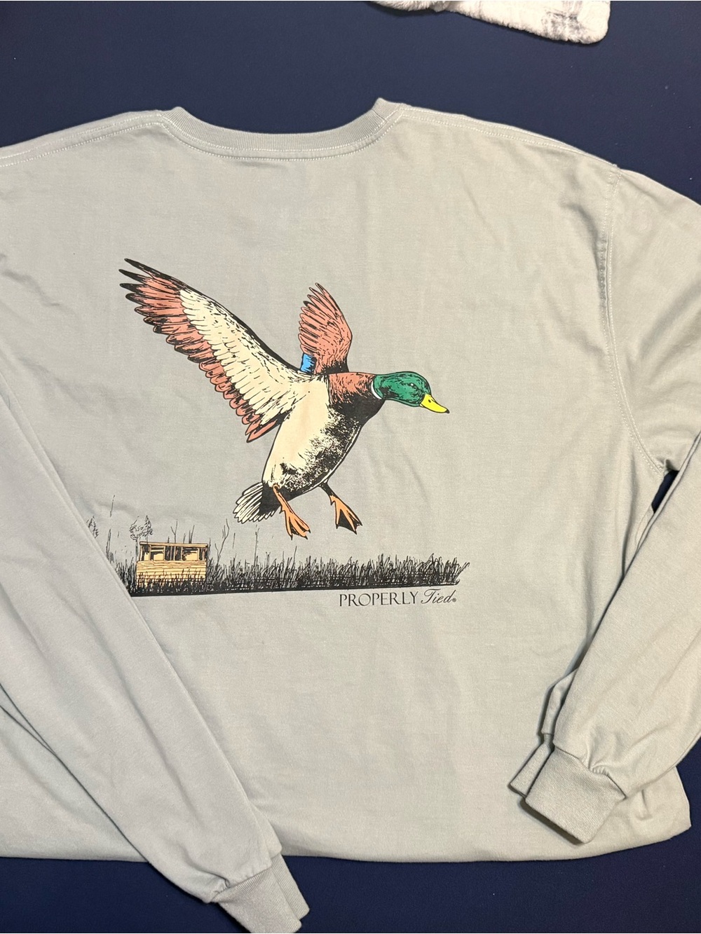 100% Pima Cotton - Men's Grey Mallard Duck Long Sleeve Tee from Properly Tied